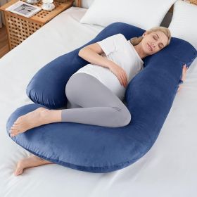 J-shaped Crystal Velvet Maternity Pillow (Color: Navy Blue)